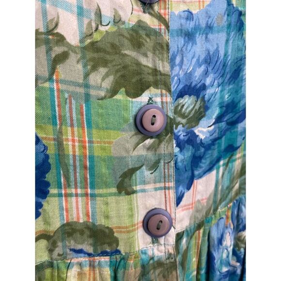 Vintage April Cornell Dress Large India Madras Plaid Floral Cottage Core - Picture 3 of 5